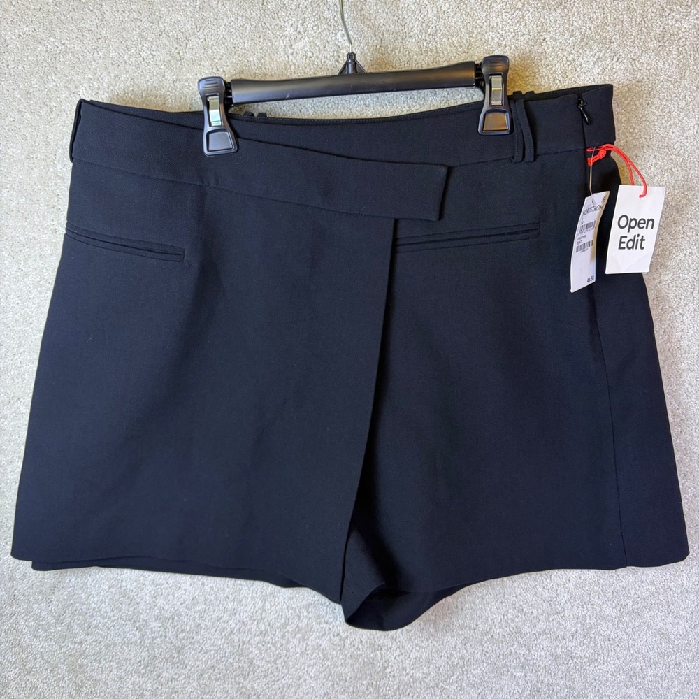 Open Edit Wrap Front Skort Womens Large Black Asymmetric Mini ED504782MI NEW